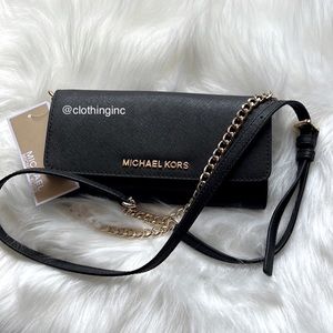 NWT Michael Kors Black Saffiano Leather Crossbody or convert to a Wallet